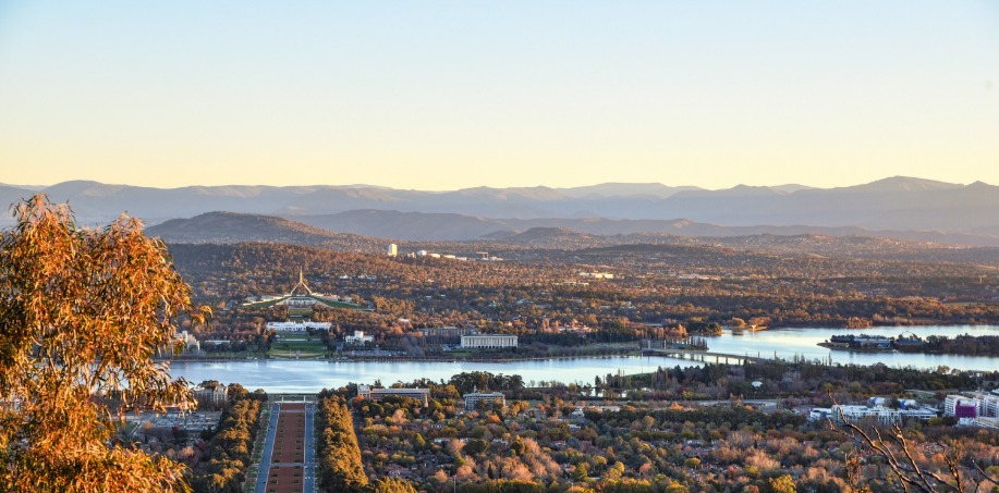 Aerial bird's eye view of Canberra